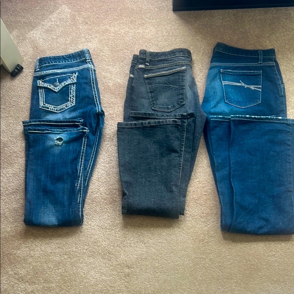 Lot of 3 pairs of jeans , Cruel Girl Women's Blue and Gray and rock and roll